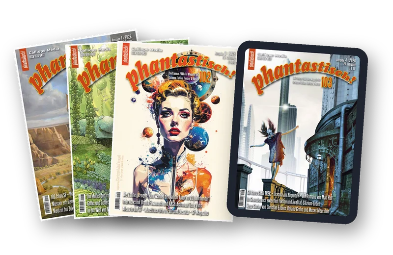 Drei gedruckte Hefte und ein iPad mit der vierten Ausgabe