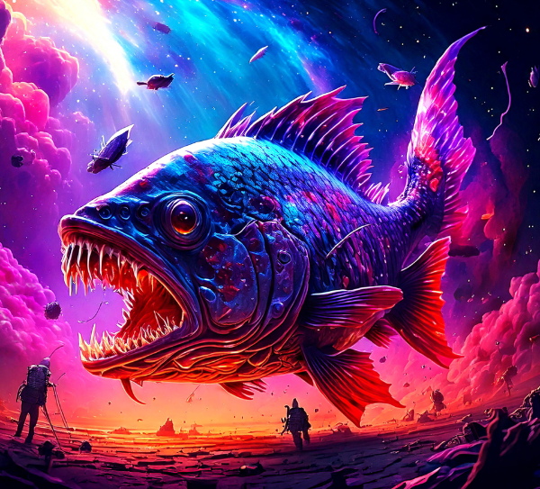 Gigantischer Fisch fliegt durch den Weltraum