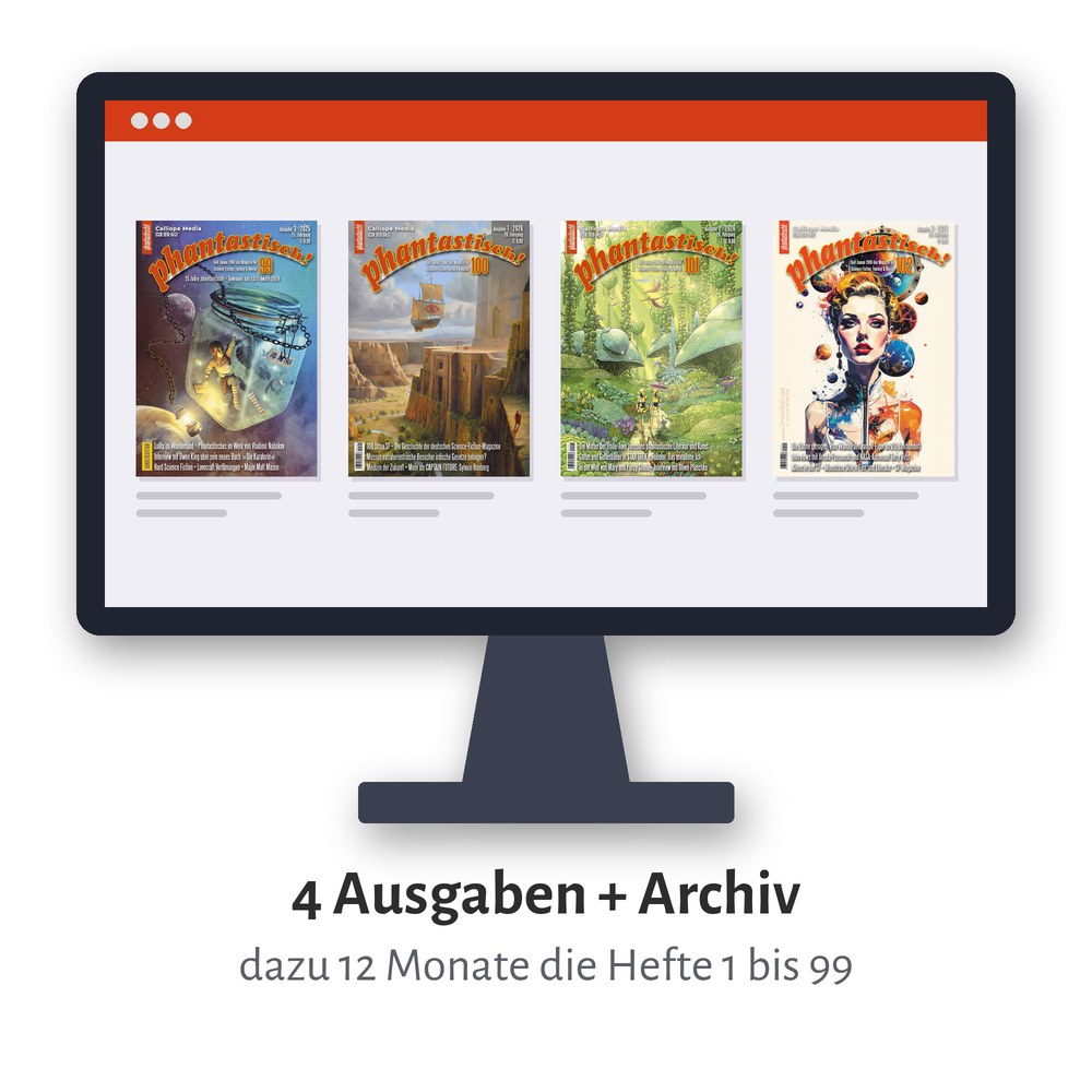 Vier Ausgaben der phantastisch! im Leseportal, dazu das Archiv mit den Heften 1 bis 99