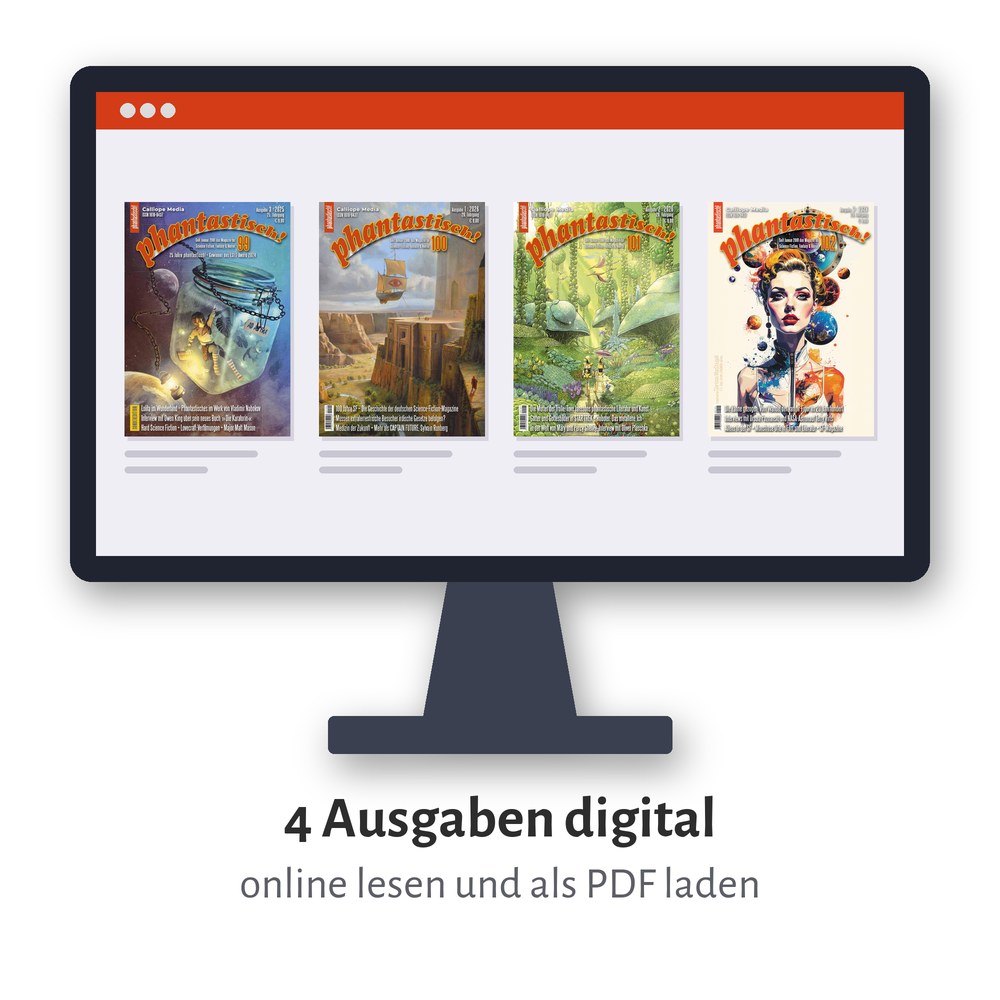 Vier Ausgaben der phantastisch! in der Bibliothek des Leseportals