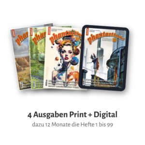 Drei gedruckte Hefte und ein iPad mit der vierten Ausgabe, dazu das Archiv